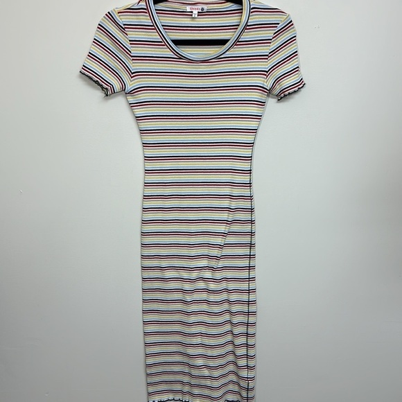 Sundry Stripe Short‎ Sleeve Midi Dress Yellow Red XS - Picture 2 of 6